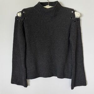 John + Jenn Black Cowl Neck Sweater with Laced Shoulder Cutouts